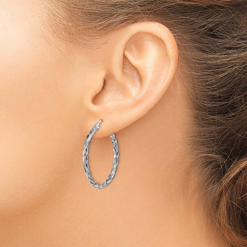 Curata 14k Polished White Gold 2.5mm Twisted Hoop Earrings - 33.75x32mm Wide 2.5mm Thick