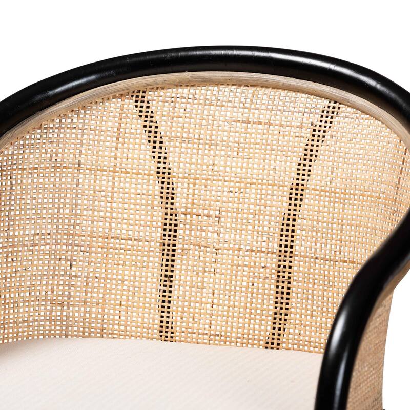 bali & pari Miranda Modern Bohemian Two-Tone Black and Natural Brown Rattan Counter Stool