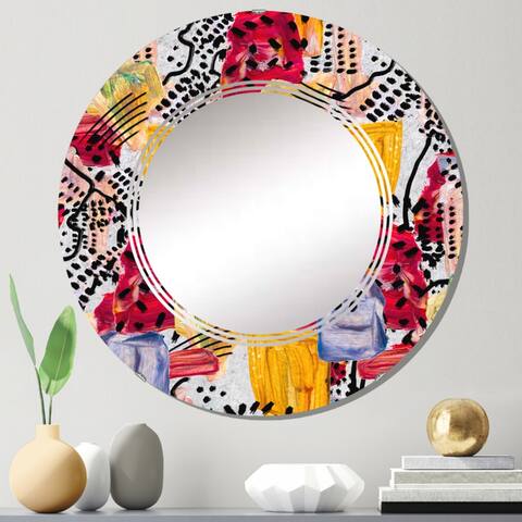 Designart 'Red And Yellow Retro Polka Geometricals' Printed Modern Wall Mirror