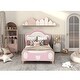 preview thumbnail 5 of 8, Twin Size PU Upholstered Princess Bed with Crown Headboard and Storage Pocket