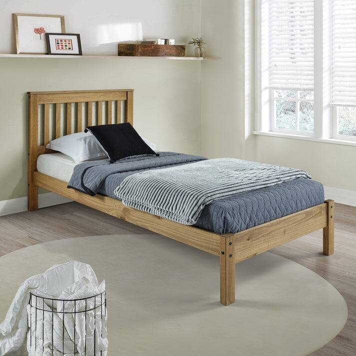 Wood Slatted Twin Size Bed Corona Collection | Furniture Dash