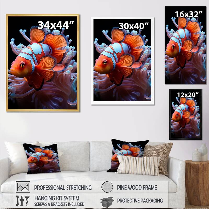 Designart "Orange Clownfish Portrait" Coastal Coral Under Water Wall Art