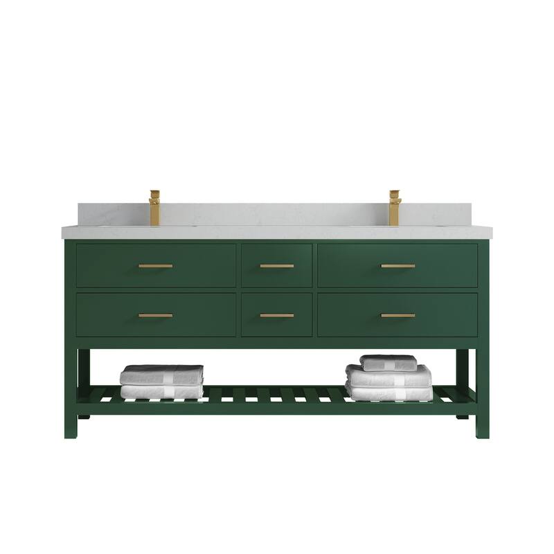 Willow Collections 72 in. W x 22 in. D Parker Double Sink Bathroom Vanity with Countertop - 2" Carrara Quartz - Lafayette Green