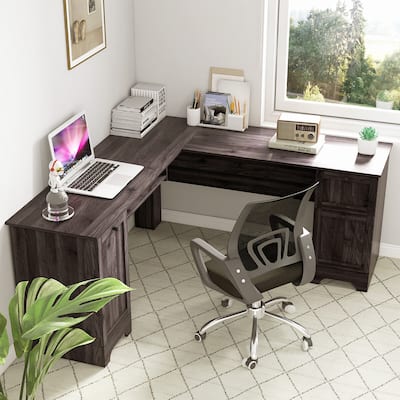 66.5'' L Shaped Home Office Desk Corner Computer Desk Keyboard Tray