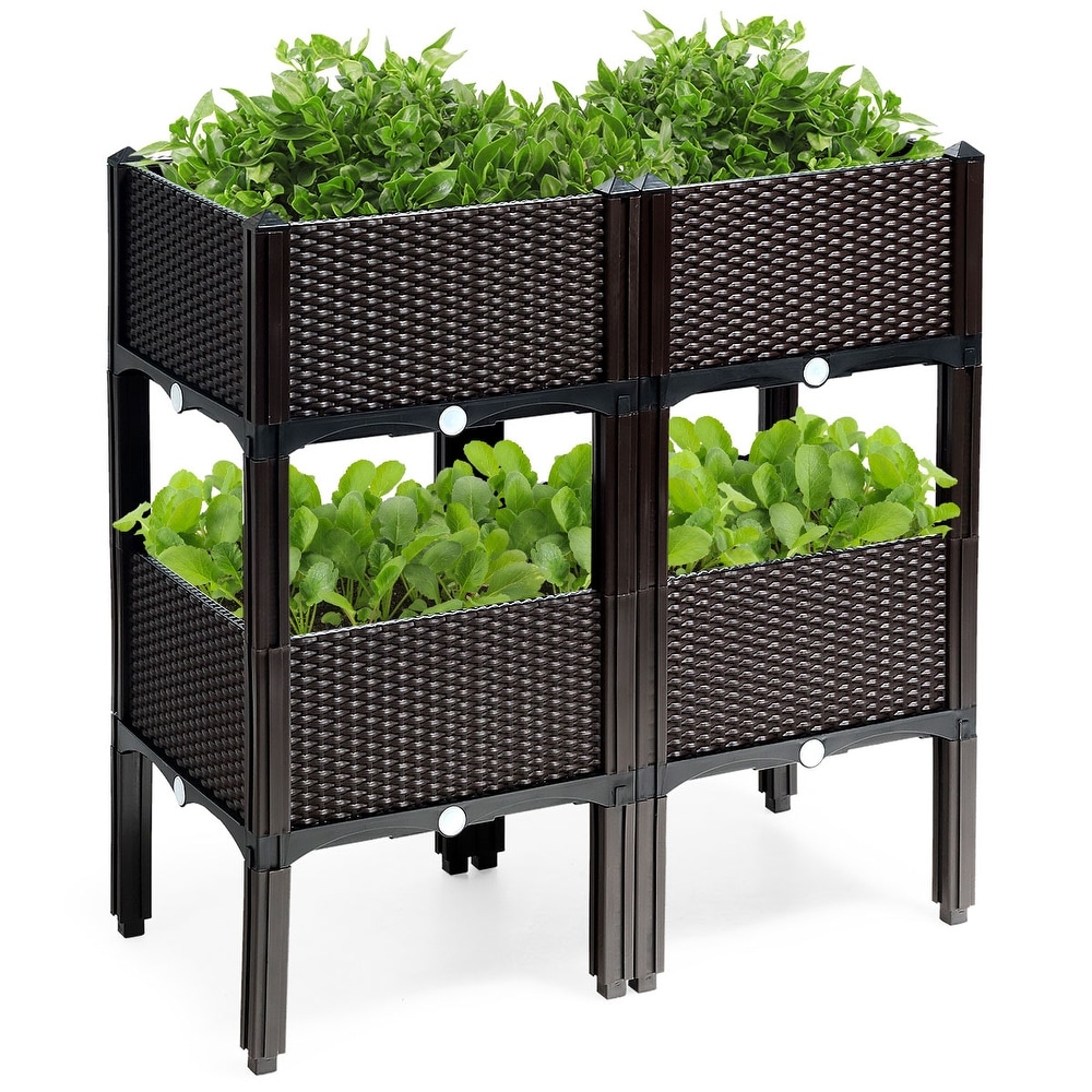HIGH QUALITY MODERN FLOWER POT SQUARE RATTAN POTS PLANTER 4 COLOURS