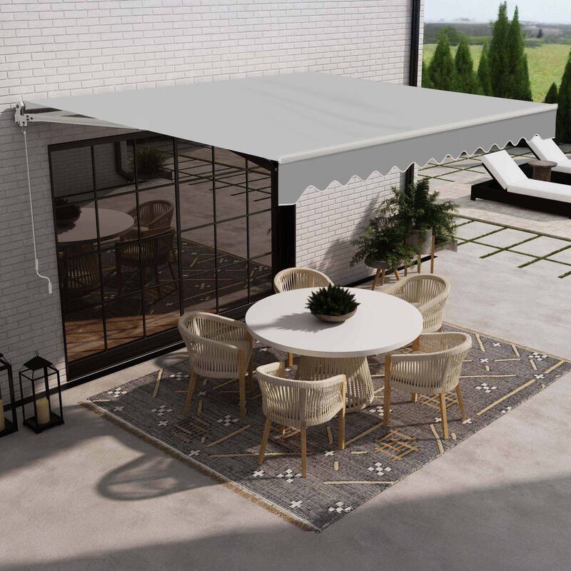 ALEKO Caribbean Manual Retractable Patio Awning - White Frame - Silver Gray - 10 x 8 Feet