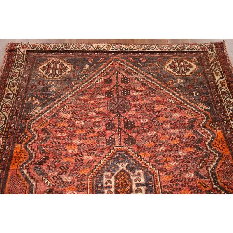 Hand Knotted Oriental 100% Wool Carpet Traditional Tribal Red Qashqai Area Rug - 6' 8'' X 4' 11''