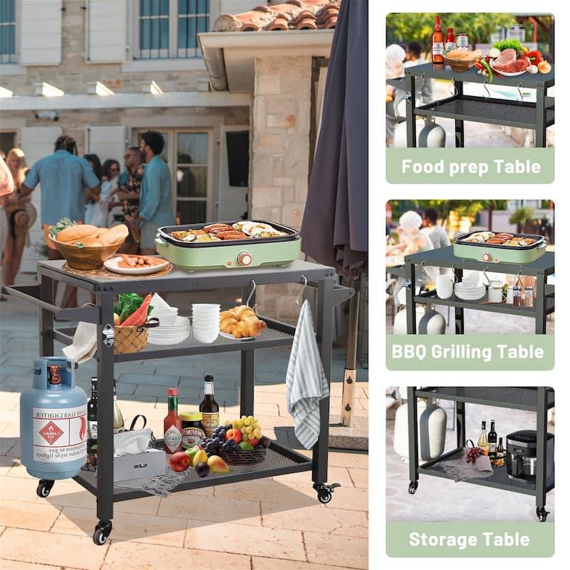 3-Shelf Outdoor Grill Table