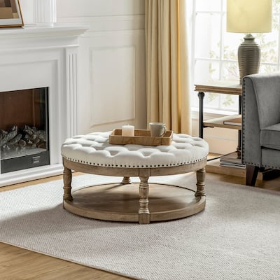 Illyria Transitional Multifunctional Tufted 35.5" Storage Ottoman Table with Spindle Legs by HULALA HOME