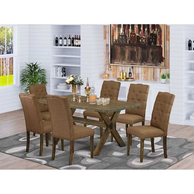 HomeStock 7-Pc Rectangle Natural Oak Finish Solid Wood Top Dining Table with 6-Chairs