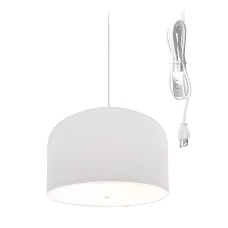 2 Light Swag Plug-In Pendant 14"w White Shade with Diffuser, White Cord - N/A