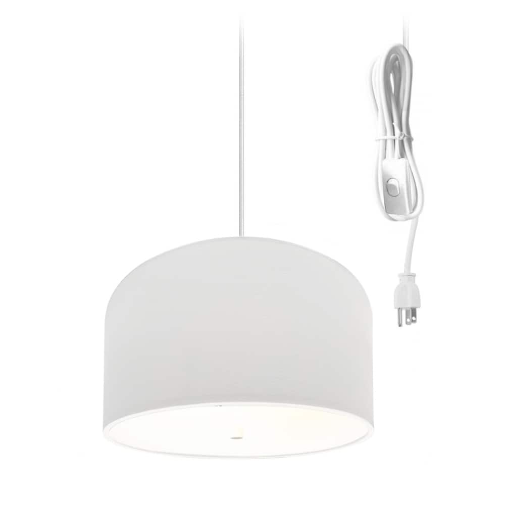 2 Light Swag Plug-In Pendant 14"w White Shade with Diffuser, White Cord - N/A
