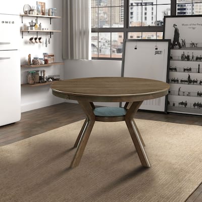 47.24''Round Rubber Wood Dining Table for 4-6 with Wooden Trestle Pedestal Base,Modern Kitchen Wooden Table Dinner Table