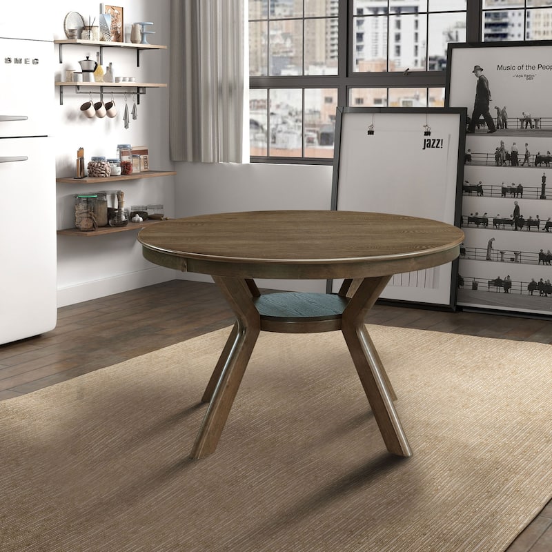 5 Pieces Set Mid-century Modern 47 in Round Rubber Wood Dining Table with Pedestal Base for 4-6 People - Oak - Table Only