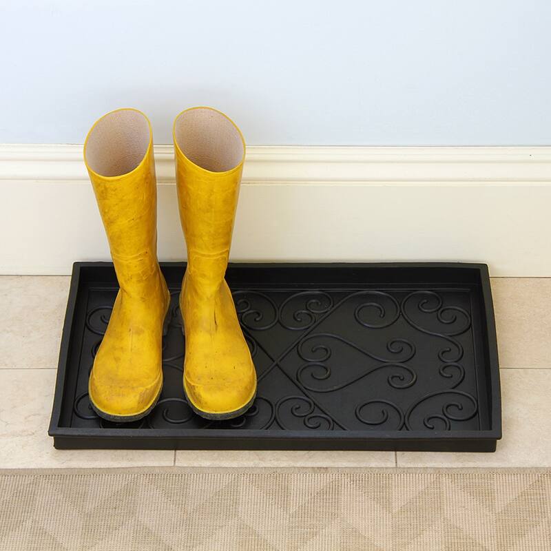 Achla Designs Multi Purpose Rubber Area Boot Tray, Small, 24 Inch Wide, Black