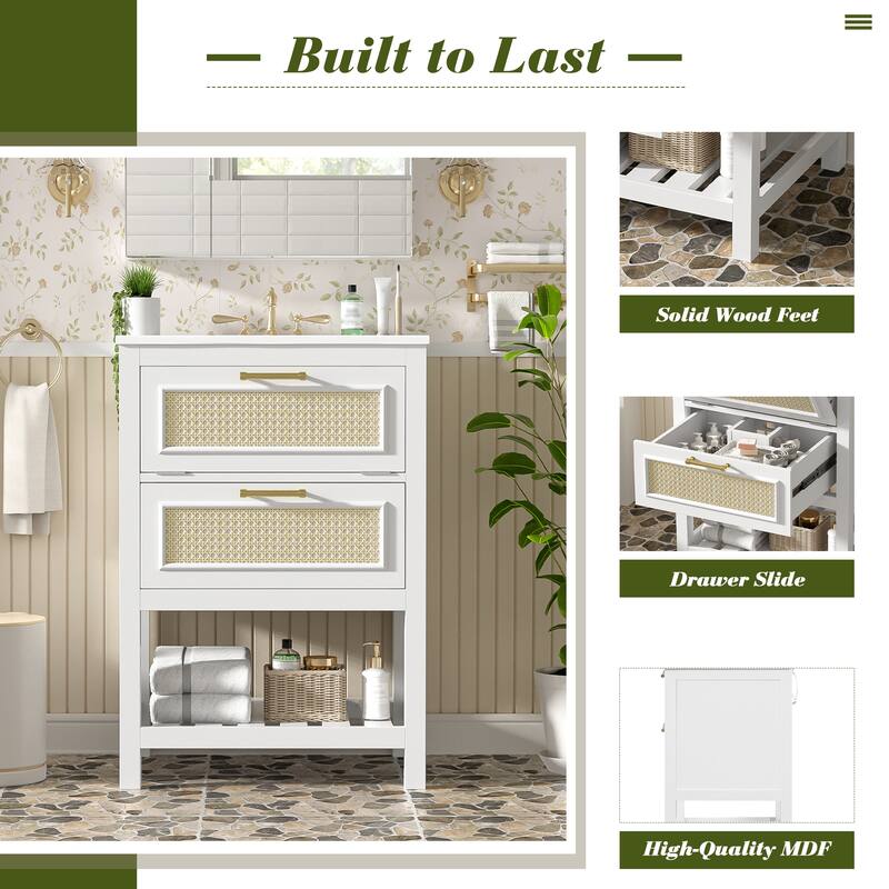 24" Bathroom Vanity Set with Rectangle Integrated Ceramic Sink for Small and Medium Restroom