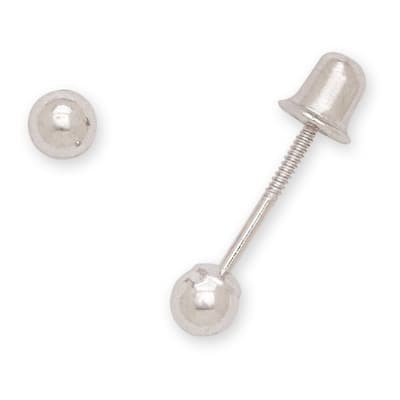 Curata 14k White Gold Polished 3 mm Ball Screw back Cartilage Stud Earrings