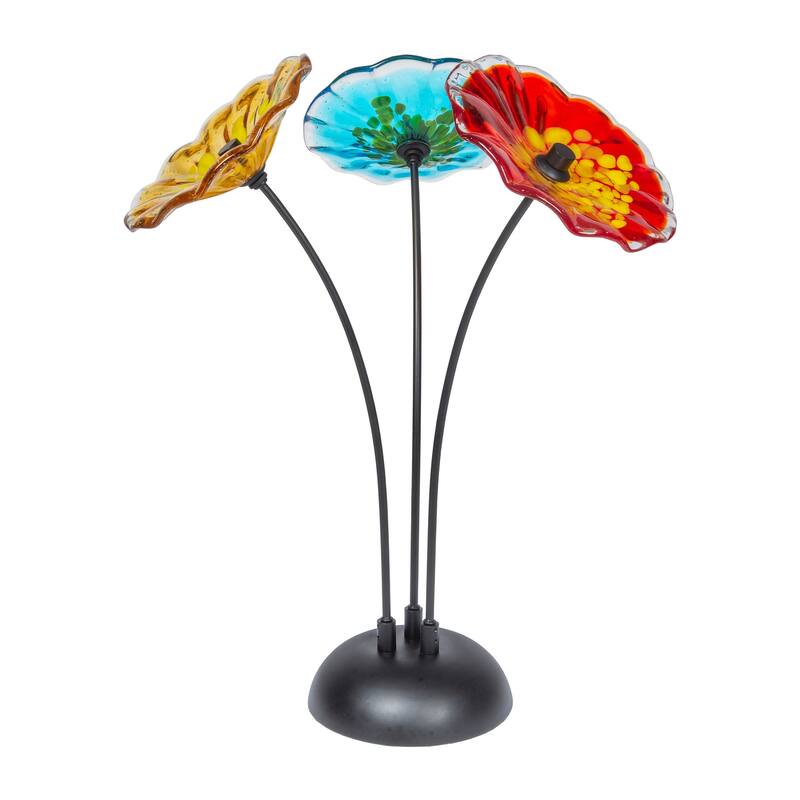 Fiore Bloom Multi-Color Flower Art Glass Sculpture with Metal Stand