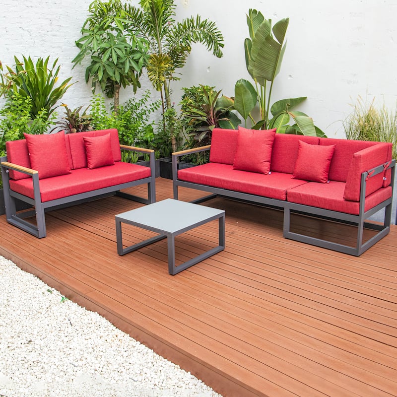 Chelsea 3-Piece Adjustable Headrest All-Weather Sectional Set in Aluminum Frame with Removable Cushion Covers for Indoor/Outdoor