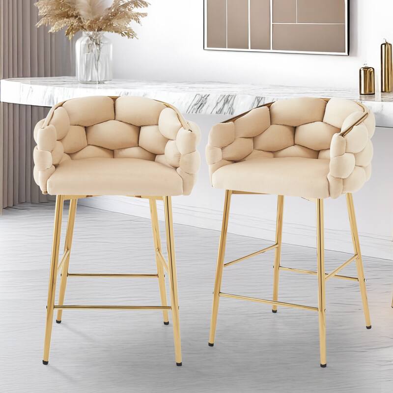 Roomfitters 28'' Velvet Counter Stools, Set of 2 Modern Upholstered Bar Chairs with Soft Cushions and Iron Frame