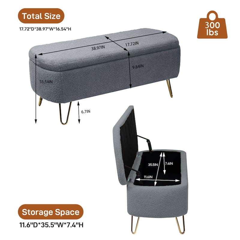 Ouyessir Modern Sherpa Storage Bench, Ottoman with Storage