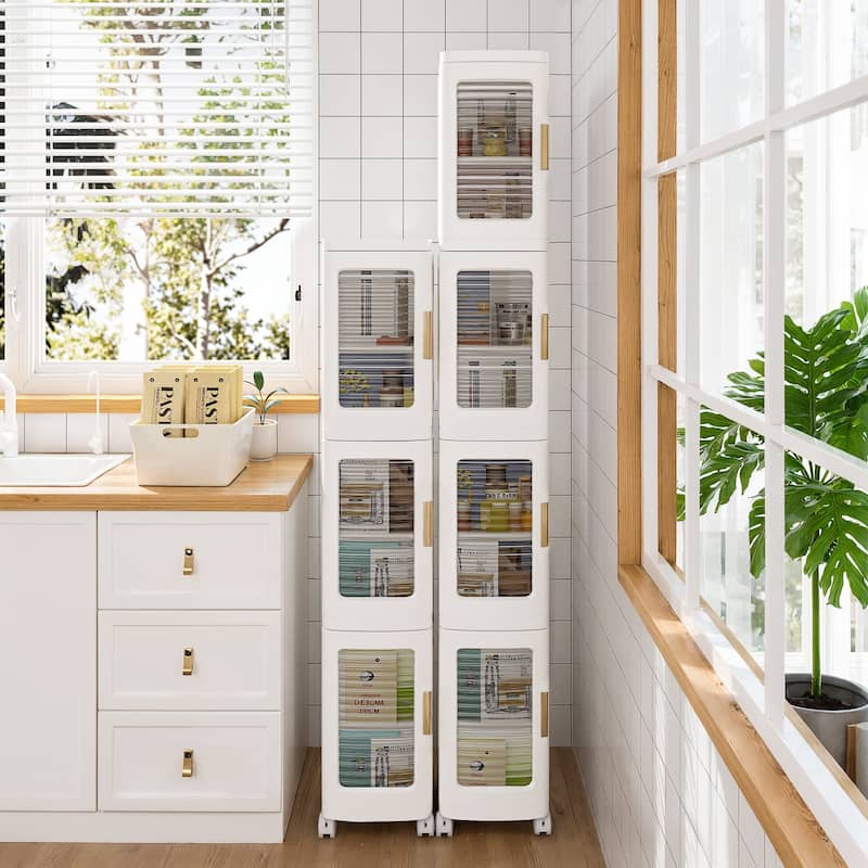 Javlergo 65" Narrow Tall Storage Bin, 4 Tier Foldable Kitchen Storage Cabinet Organizer,Freestanding Kitchen Pantry