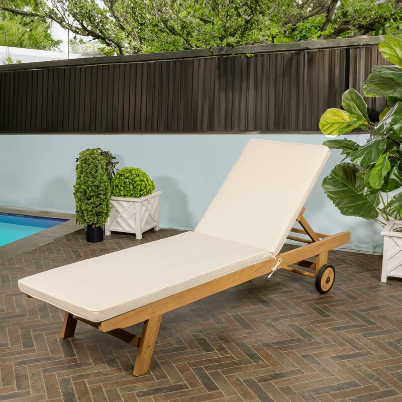 Adjustable Outdoor Chaise Lounge w/ Cushion & Wheels - JONATHAN Y