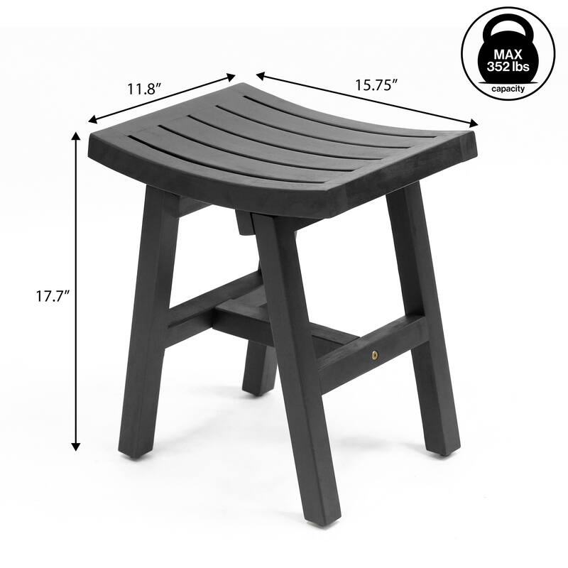 Tamlyn 15.75" Classic Slatted Solid Acacia Wood Indoor/Outdoor Shower Stool, By JONATHAN Y - 15.75L x 11.81W x 17.72H