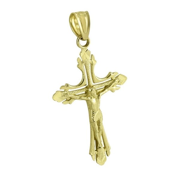 14k White And Yellow Gold Jesus Crucifix Cross Religious Pendant Charm