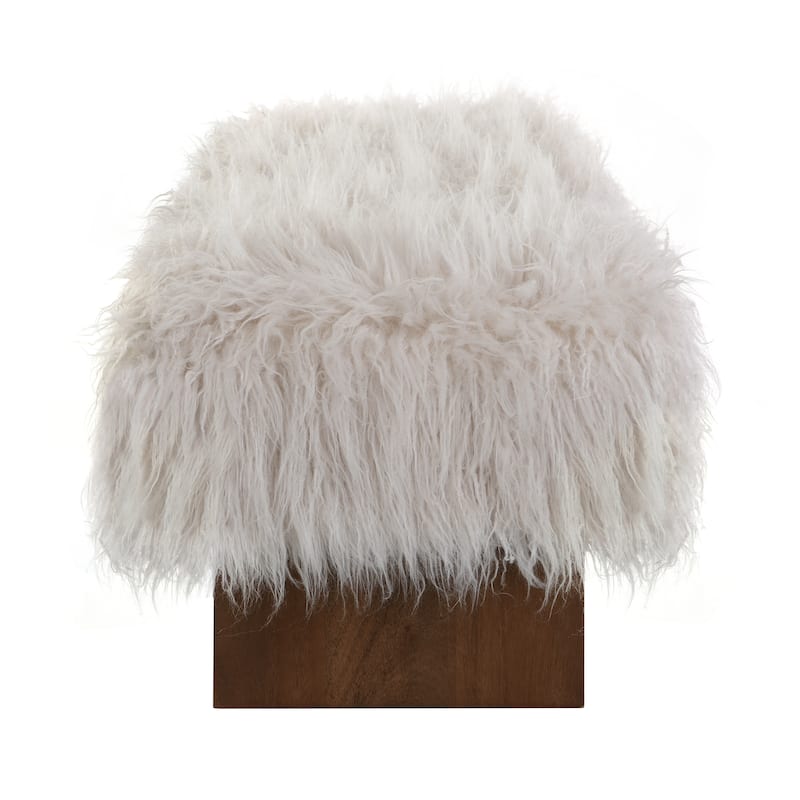 Christopher Knight Home - Ashton Modern Solid Wood Bench with Long-Haired Faux Wool Upholstery.