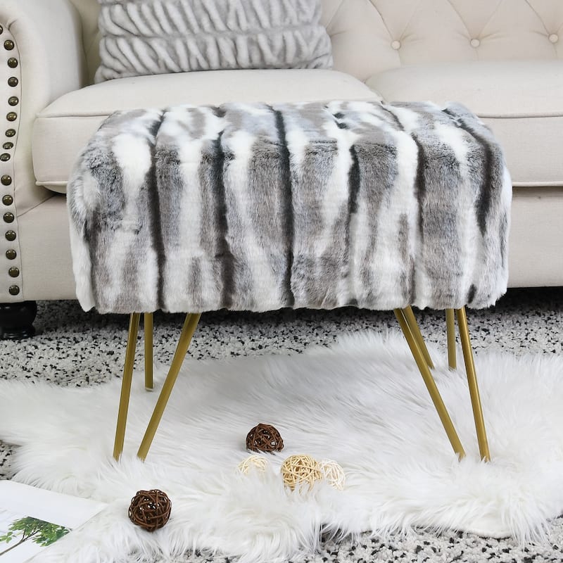 Home Soft Things Multi Jacquard Fauxfur Rectangle Ottoman