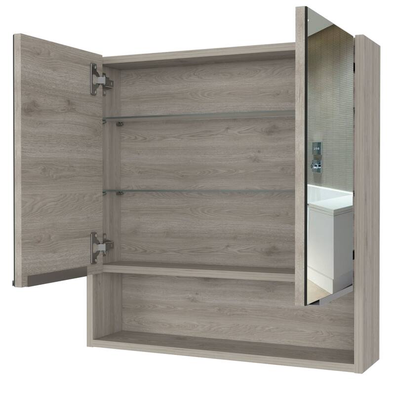 Medicine Cabinet with Mirror, Two Doors and Three Shelves, Light Gray Finish, Bathroom Storage Cabinet