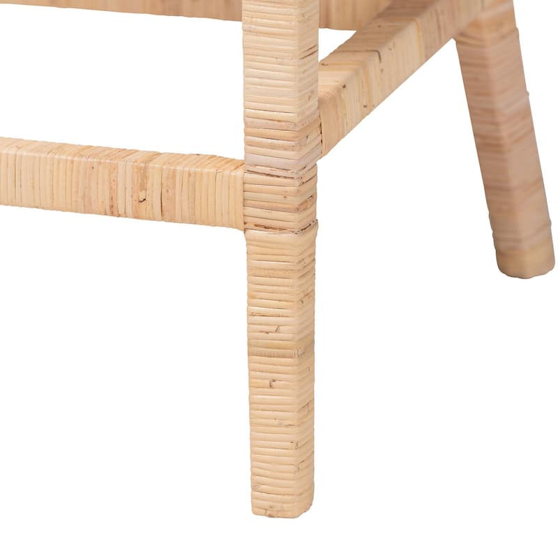 Beata Natural Rattan Counter Stool - Handcrafted Wingback Counter Chair with Removable Cushion, Coastal Boho Style