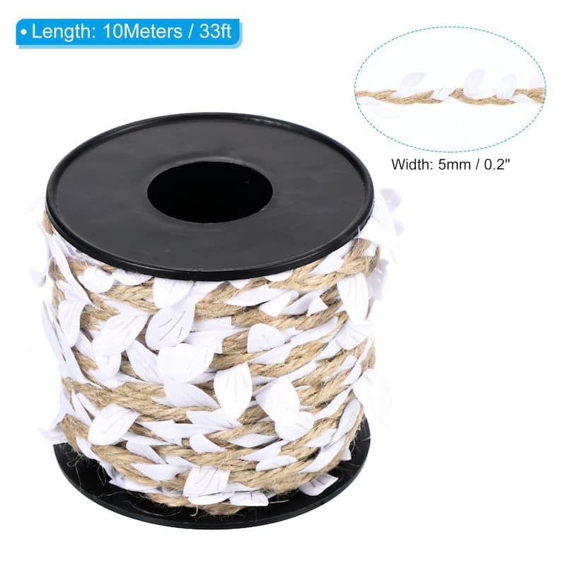 33ft 5mm Burlap Leaf Ribbon Artificial Vine Natural Jute Rope Twine - White
