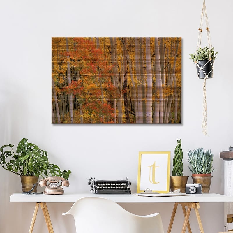 Aspens At Independence Pass, Colorado Print On Wood by Tim Fitzharris - Multi-Color