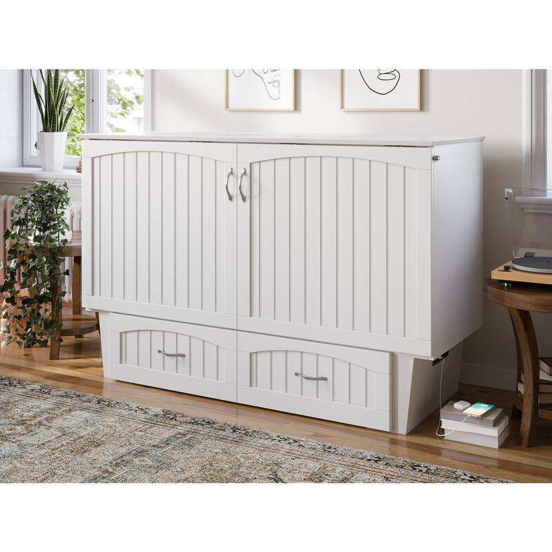 Murphy Bed Chest Queen Size Solid Wood Storage Bed White Modern Space Saving Bed