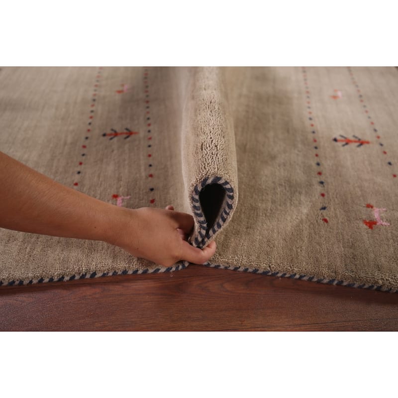 Light Brown Tribal Gabbeh Indian Accent Rug Handmade Wool Carpet - 4'0"x 5'10"