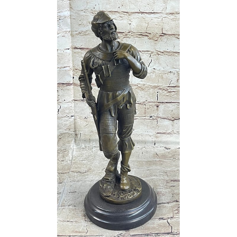 Mid Century French Renaissance Soldier Holding A Gun Bronze Sculpture Figurine