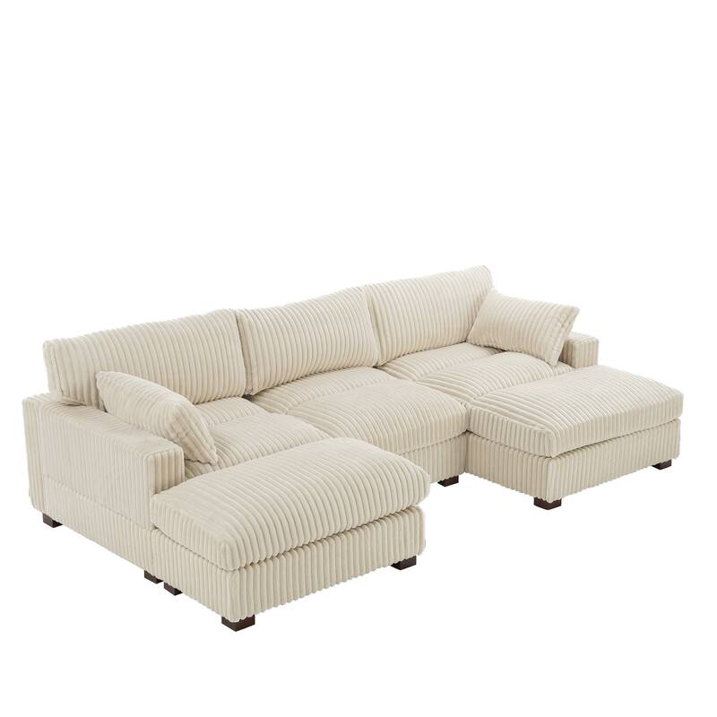 Plush Corduroy Upholstered Modular Sectional Sofa with Chaise