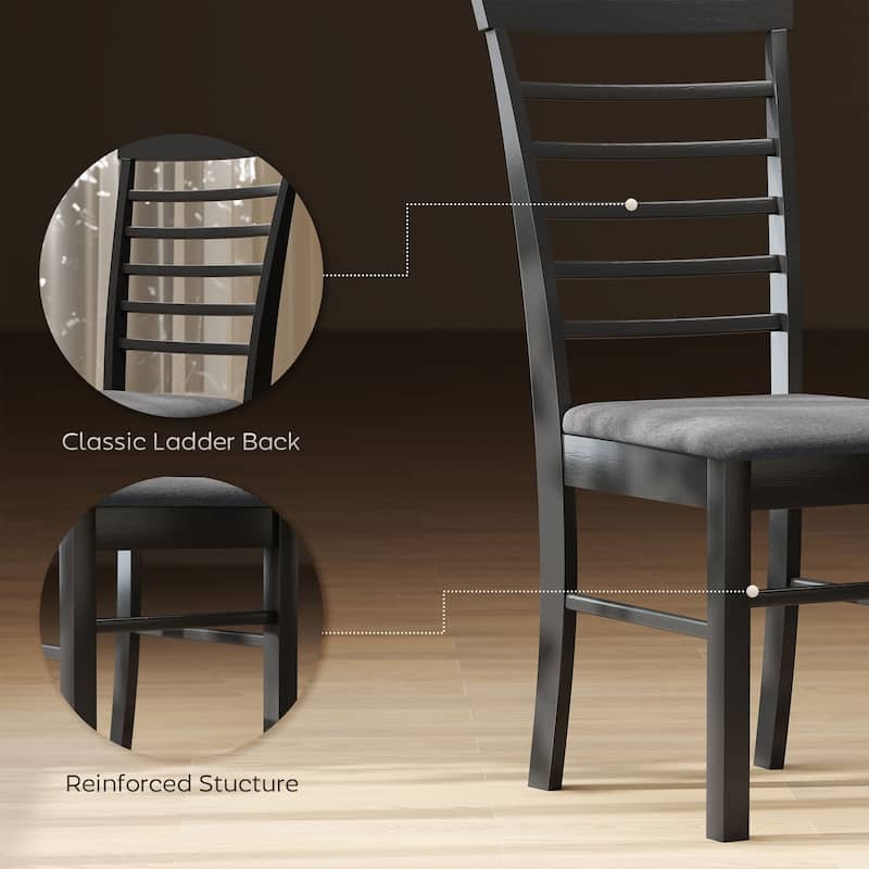 HOMCOM Wooden Dining Chairs Set of 4, Farmhouse Upholstered Kitchen Chairs with Rubber Wood Frame for Living Room, Dining Room