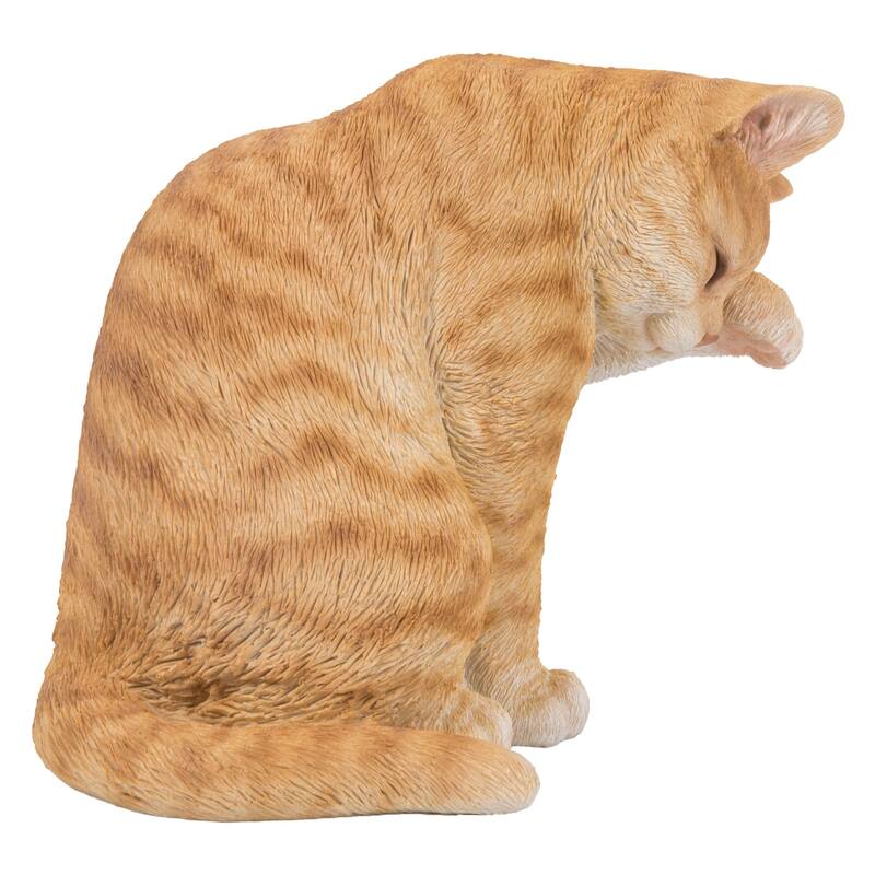 10.25" Tabby Cat Short Hair Washing Outdoor Garden Statue
