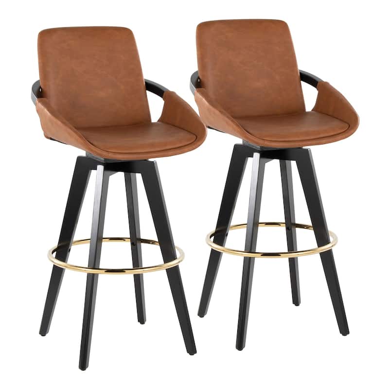 Cosmo 30" Fixed-Height Barstool - Set of 2 - Camel Faux Leather