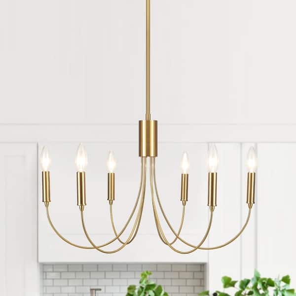 slide 2 of 71, 6-Light Modern Candlestick Hanging Linear Chandelier Lighting Island Chandelier for Kitchen Island Gold
