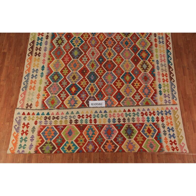 Tribal Kilim Oriental Area Rug Hand-Woven Wool Carpet - 8'3"x 11'2"