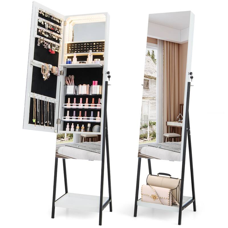 Costway Jewelry Cabinet Armoire Full Length Mirror with 3 Color LED - See Details