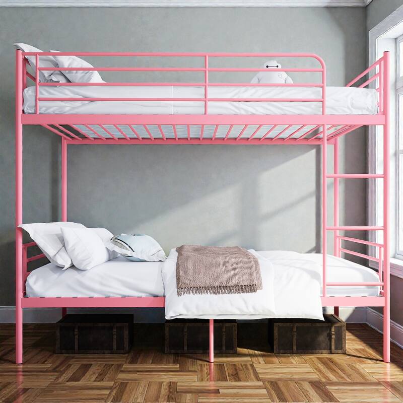 Twin Over Twin Metal Bunk Bed with Ladder and High Guardrails, Convertible to 2 Twin Beds, Noise-Free Design