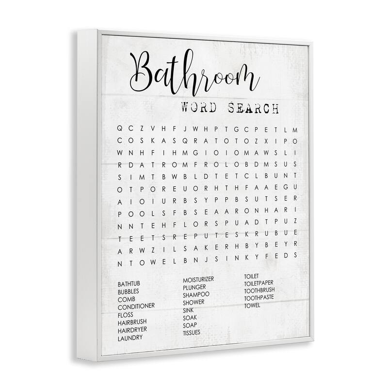 Stupell Bathroom Word Search Fun Family Word Design Framed Wall Art, Design By Artist Daphne Polselli - Black
