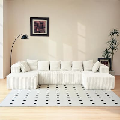 Freely Configurable Layout Modular Couch, U-shaped Sectional Sofa, Corduroy Full Compression Floor Standing Sofa with Pillows