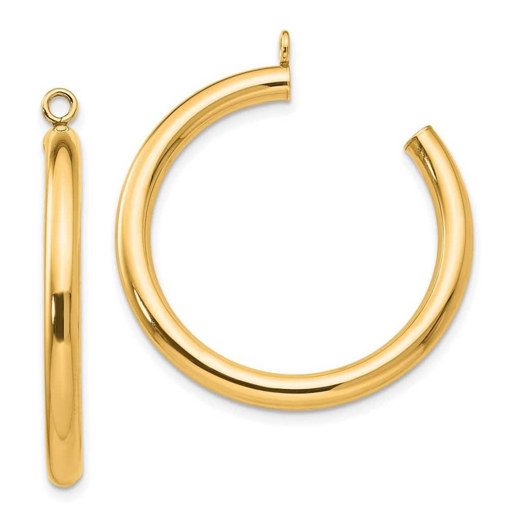 Curata 14k Yellow Gold Polished 30mm Tube Hoop Earrings - with Jackets