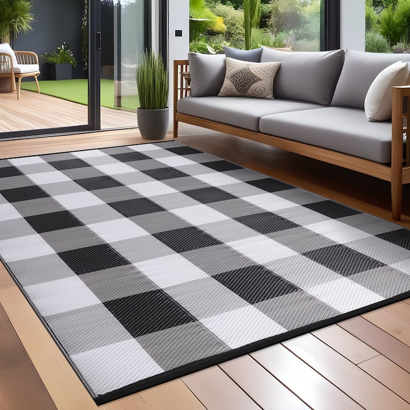 Beverly Rug Buffalo Plaid Outdoor Rug Waterproof for Patio, RV Camping